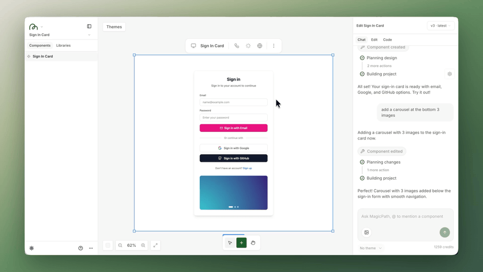 Exporting component code