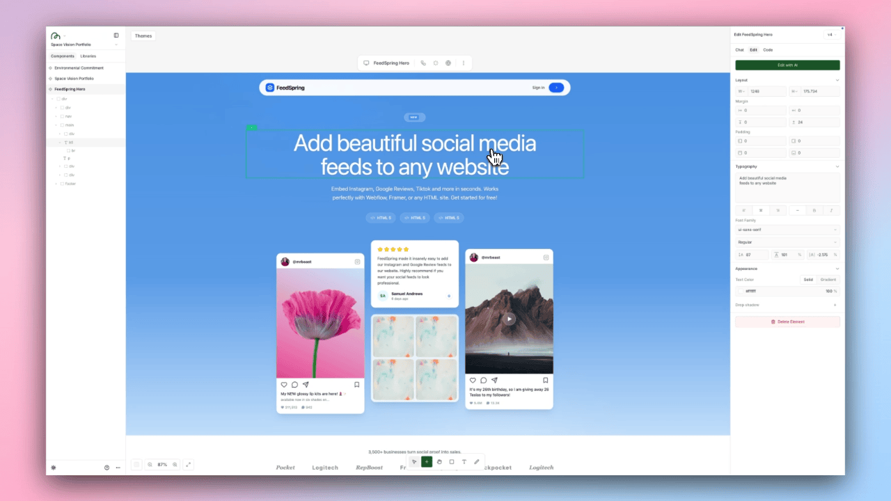 Text gradients feature in MagicPath allowing gradient fills on any text