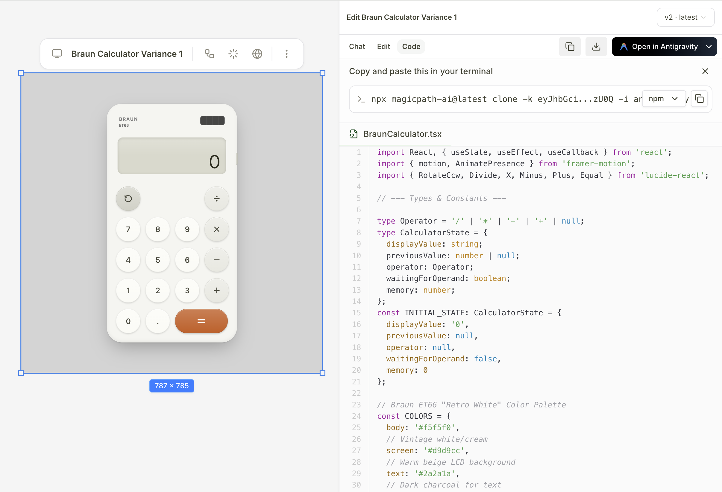 Export to Antigravity feature showing MagicPath designs being exported to Antigravity for deeper code work