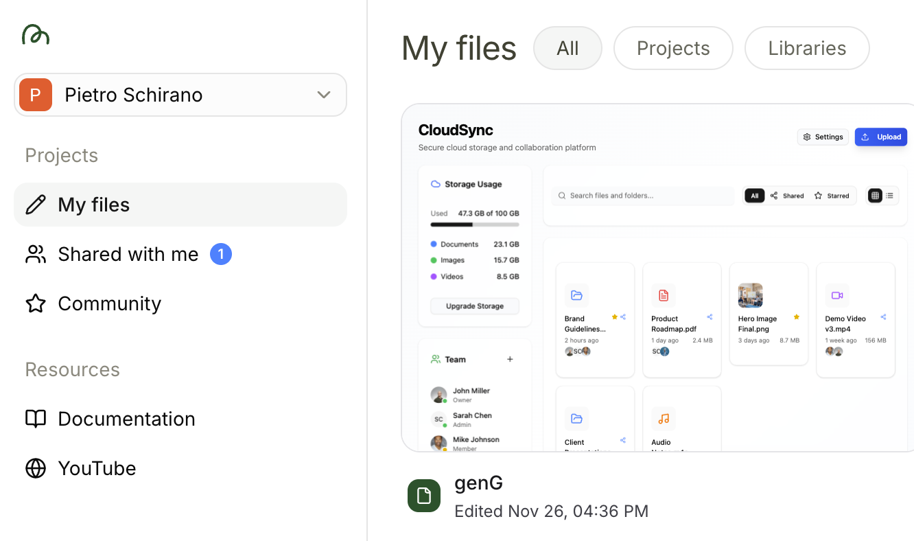 Notification in sidebar showing a shared project invite