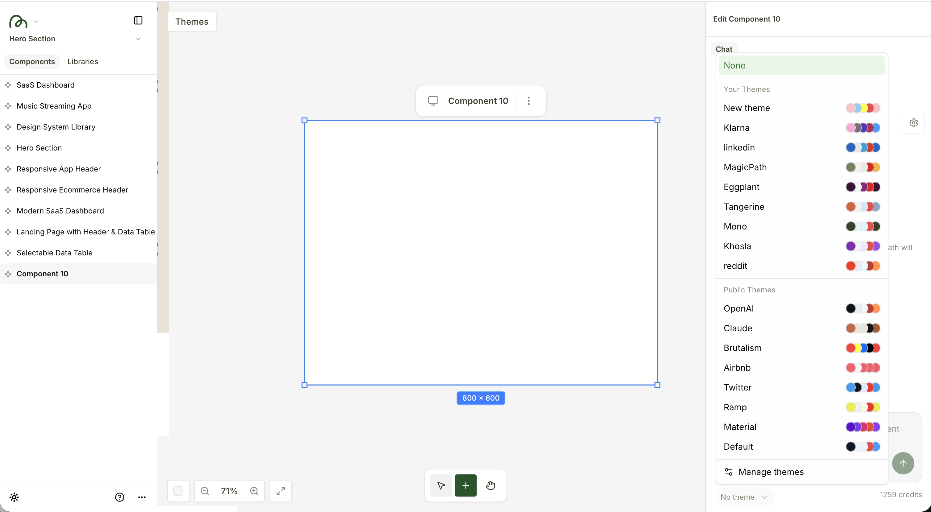 Selecting and applying a theme in the chat interface